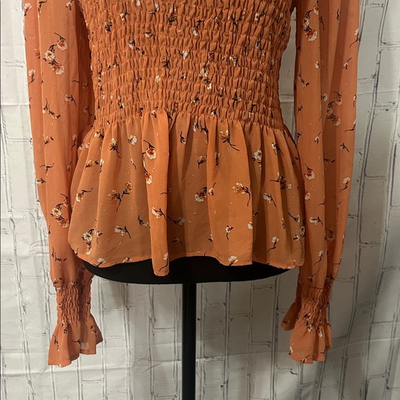 Sweet Rain Orange Floral Smocked Blouse - Picture 3 of 5
